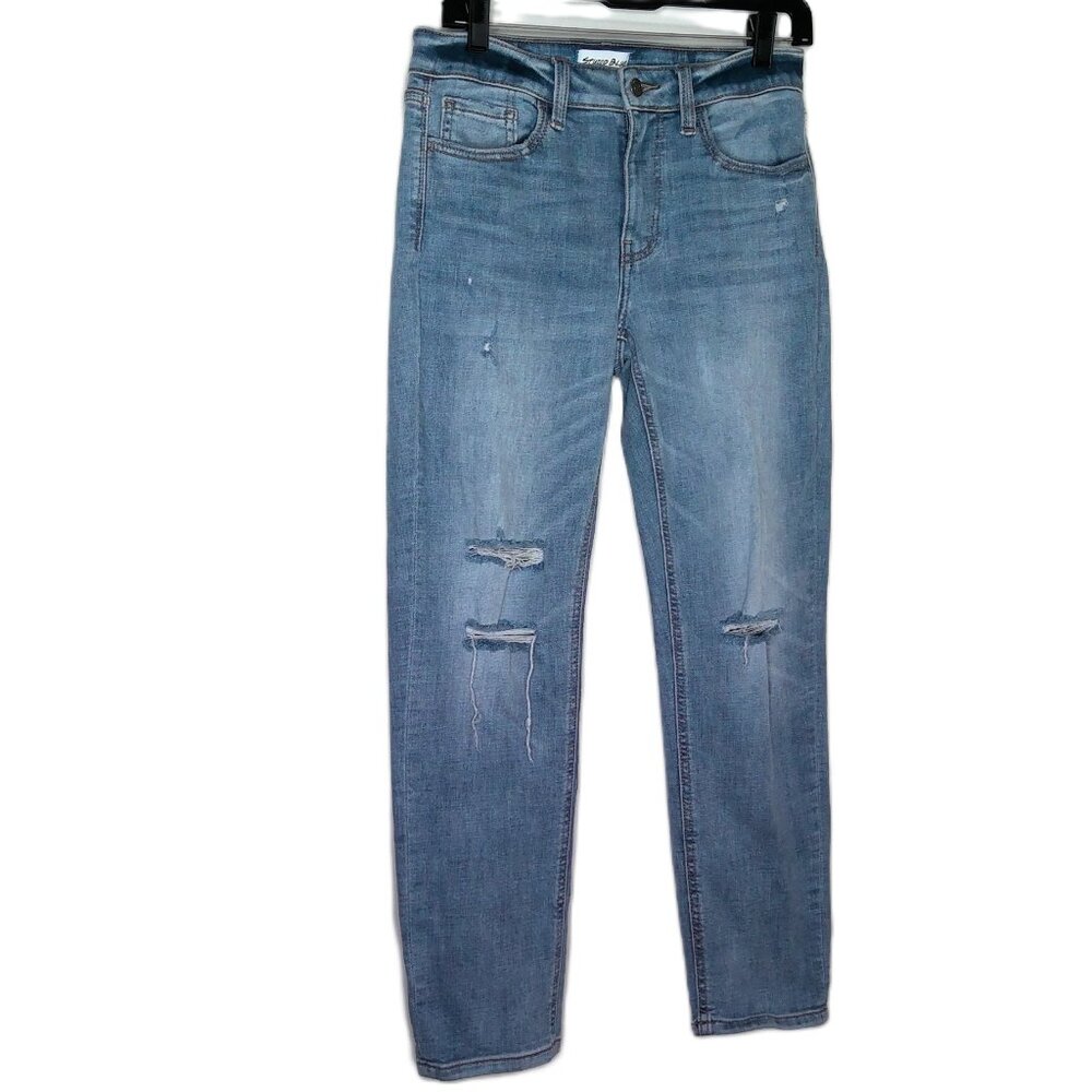 Studio Blue Jeans Distressed Destroyed Denim Straight Mid Rise Medium Wash Sz 28
